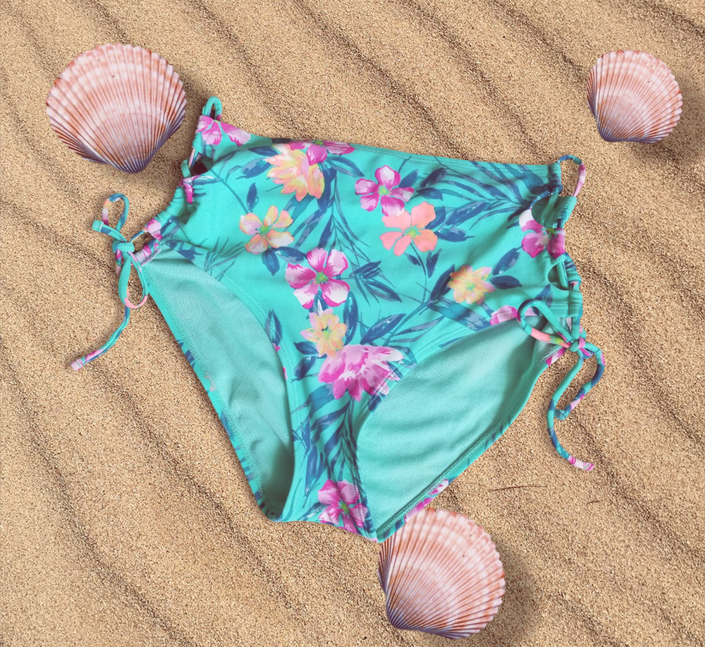 Arizona Mint Floral Hipster Swim Side Tie Bottoms Size M